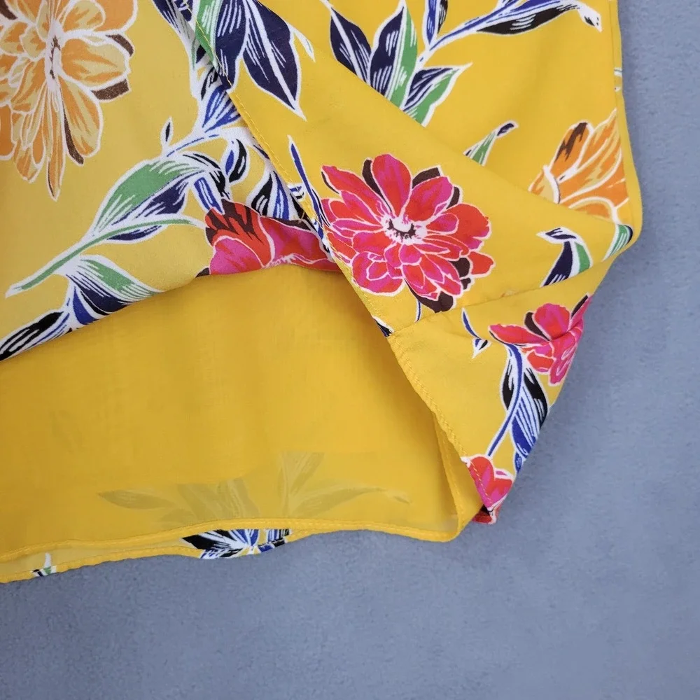 Finn & Grace Blouse Top Women XS Yellow Floral Lined Sleeveless Classic Boho Y2K